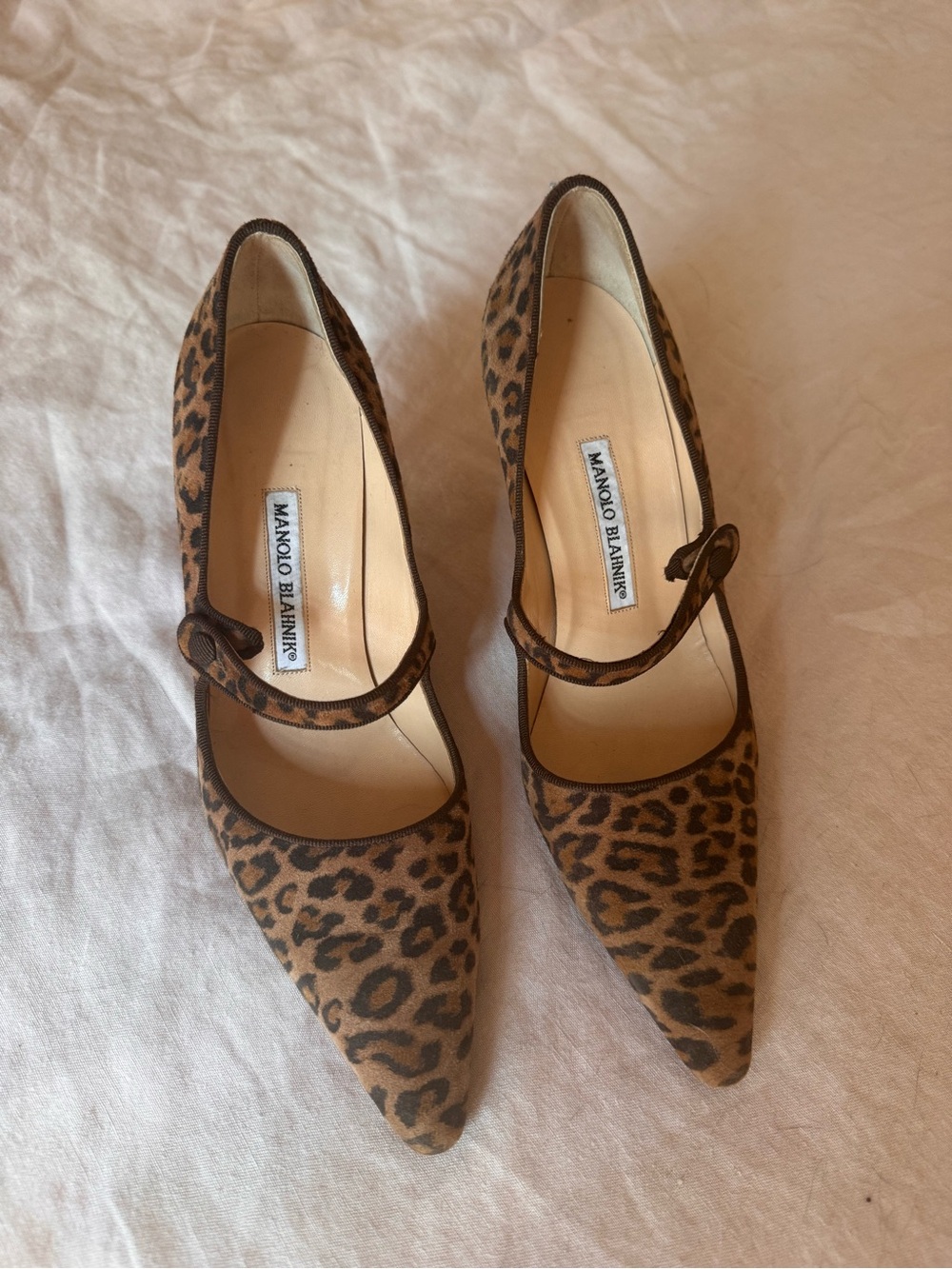 Manolo Blahnik Leopard Print Mary Jane Pumps in Brown and Black